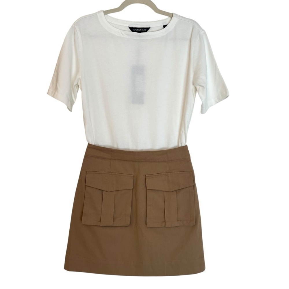 Veronica Beard Elowyn Mixed Media Shirt Dress White Khaki XS NWT Preppy Classic